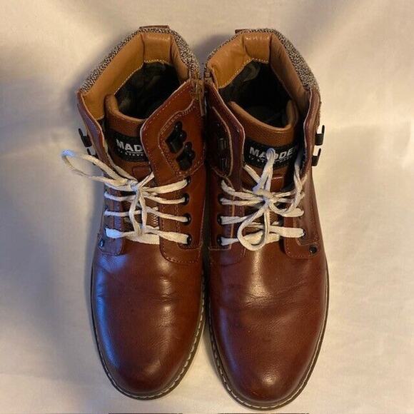 STEVE MADDEN Mens 7 Delwar Lace Up Brown Leather Ankle Boots Cognac Booties - Picture 4 of 7